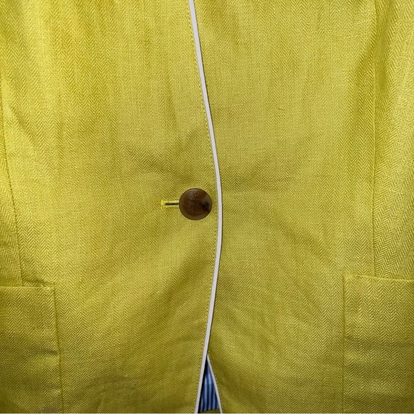 Talbots Aberdeen Linen Chartreuse Classy MatureCoastal Grandma Blazer Size 10 - Picture 4 of 13